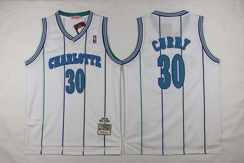 Men Charlotte Hornets #30 Dell Curry White Throwback Stitched NBA Jersey